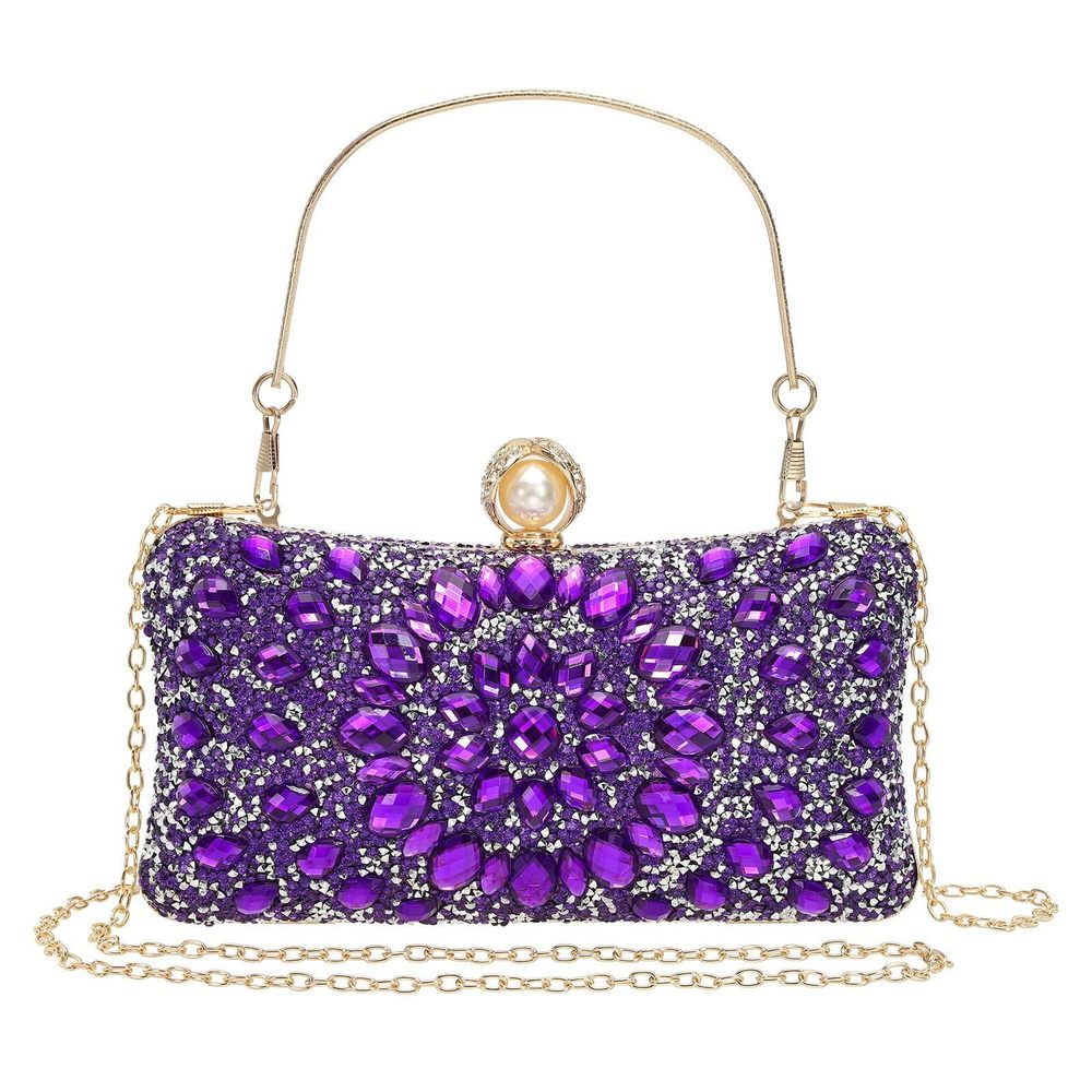 Uxcell Sparkly Crystal Rhinestone Evening Bag - Dual Chain Strap Clutch